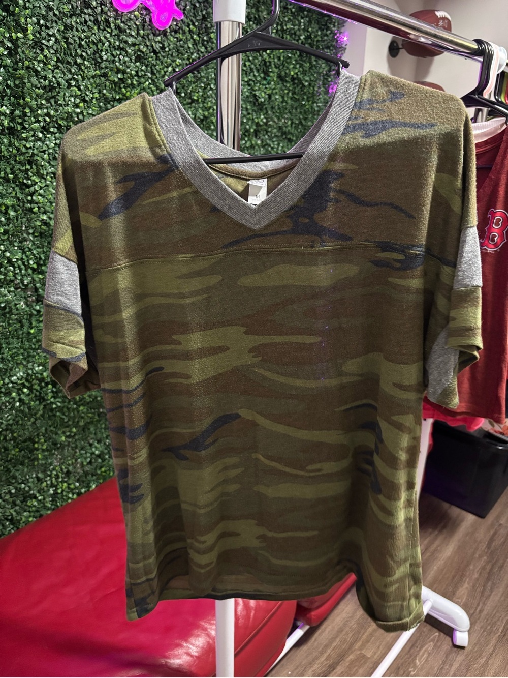 Camouflage V-Neck Tee - Olive Green